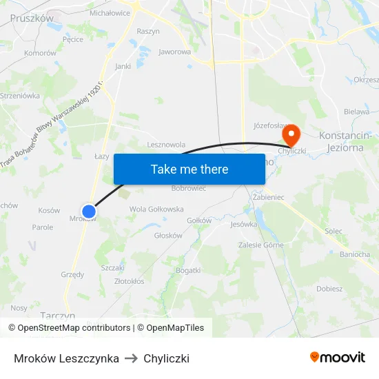 Mroków Leszczynka to Chyliczki map