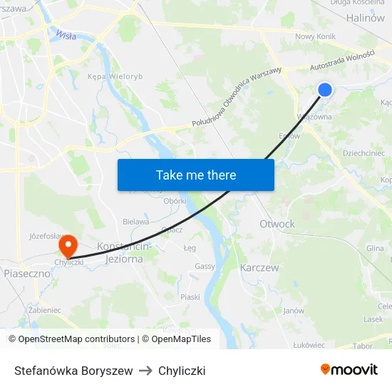 Stefanówka Boryszew to Chyliczki map