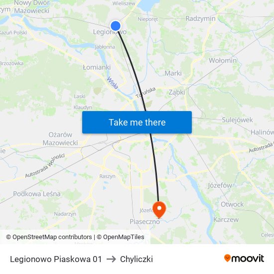 Legionowo Piaskowa 01 to Chyliczki map