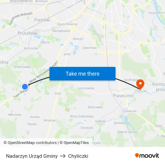 Nadarzyn Urząd Gminy to Chyliczki map