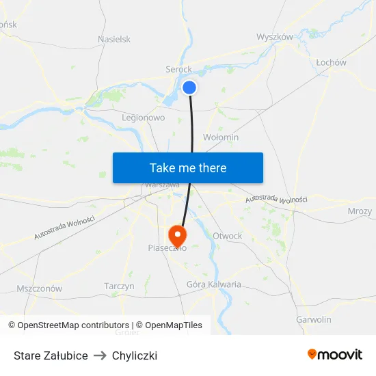 Stare Załubice to Chyliczki map