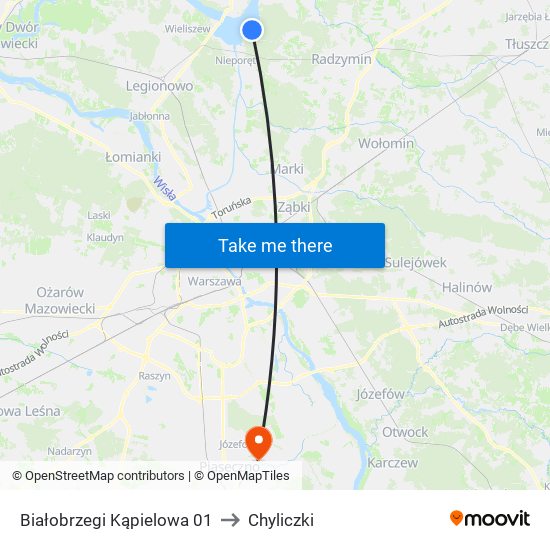 Białobrzegi Kąpielowa 01 to Chyliczki map