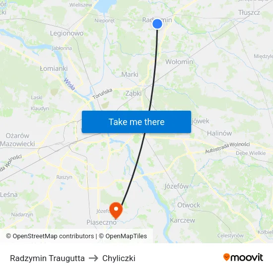 Radzymin Traugutta to Chyliczki map