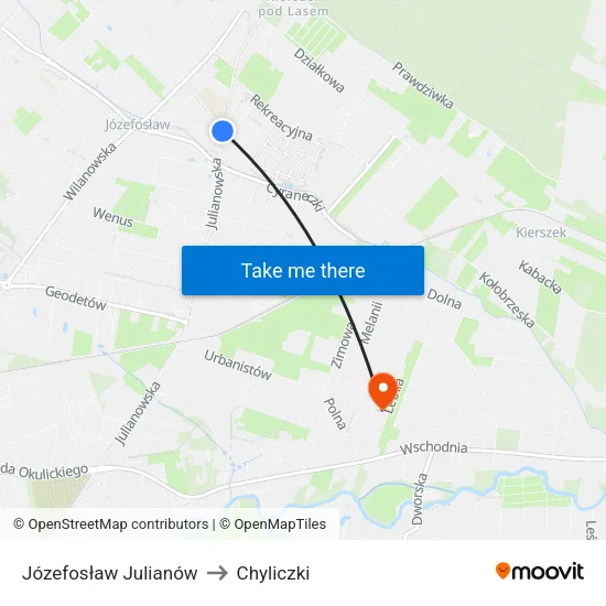 Józefosław Julianów to Chyliczki map