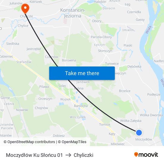 Moczydłów Ku Słońcu to Chyliczki map