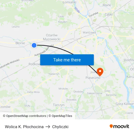 Wolica K. Płochocina to Chyliczki map