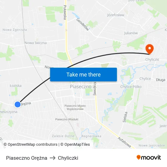 Piaseczno Orężna to Chyliczki map
