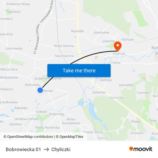 Bobrowiecka 01 to Chyliczki map