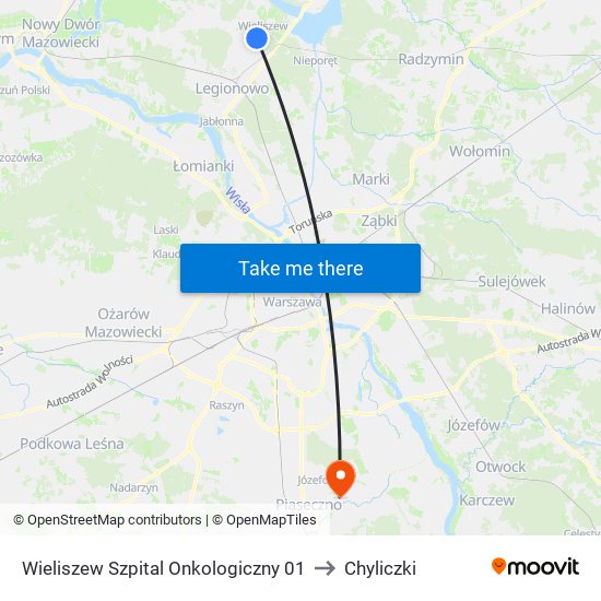 Wieliszew Szpital Onkologiczny to Chyliczki map