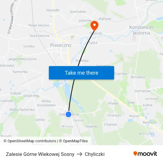 Zalesie Górne Wiekowej Sosny to Chyliczki map