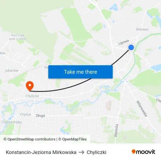 Konstancin-Jeziorna Mirkowska to Chyliczki map