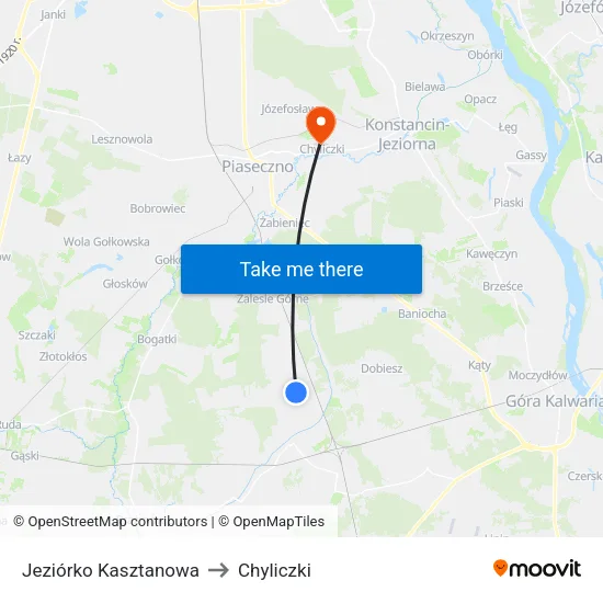 Jeziórko Kasztanowa to Chyliczki map