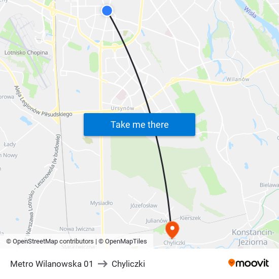 Metro Wilanowska 01 to Chyliczki map