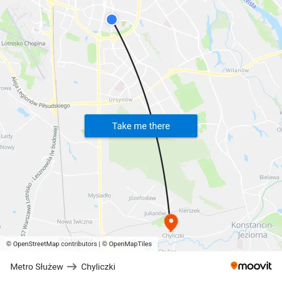 Metro Służew to Chyliczki map