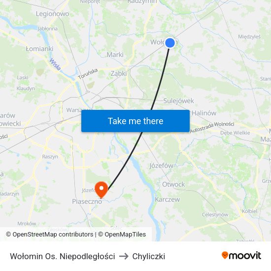 Wołomin Os. Niepodległości to Chyliczki map