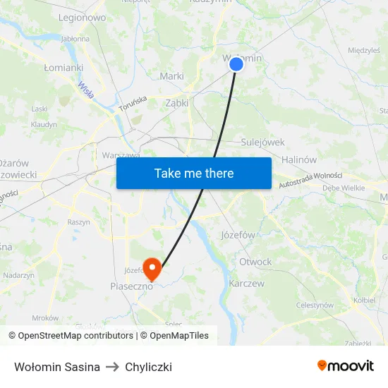 Wołomin Sasina to Chyliczki map