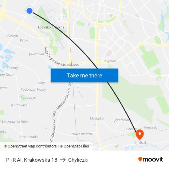 P+R Al. Krakowska 18 to Chyliczki map