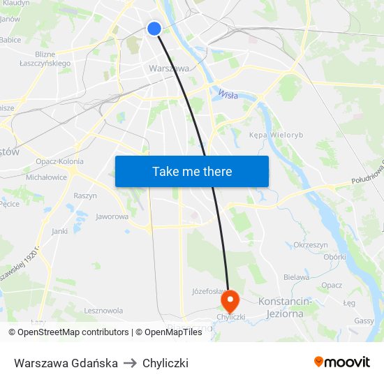 Warszawa Gdańska to Chyliczki map