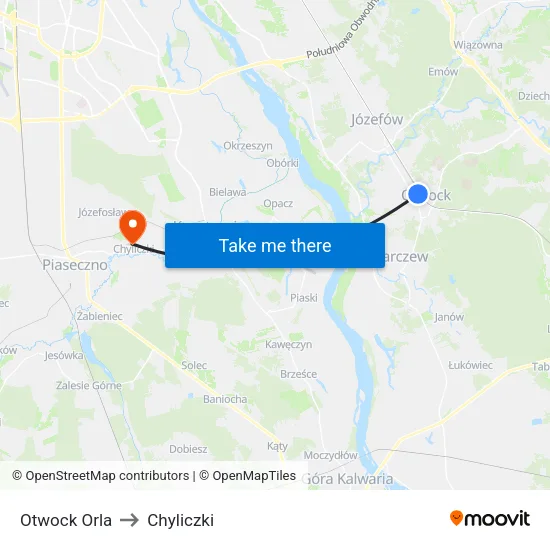Otwock Orla to Chyliczki map