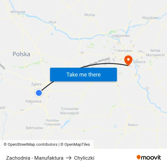Zachodnia - Manufaktura to Chyliczki map