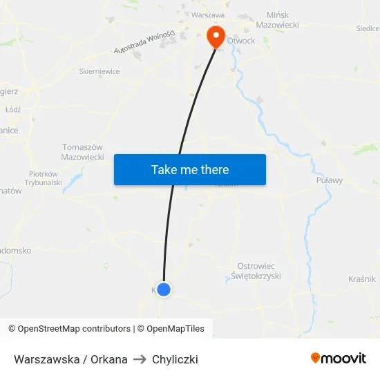 Warszawska / Orkana to Chyliczki map