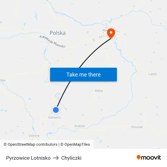 Pyrzowice Lotnisko to Chyliczki map