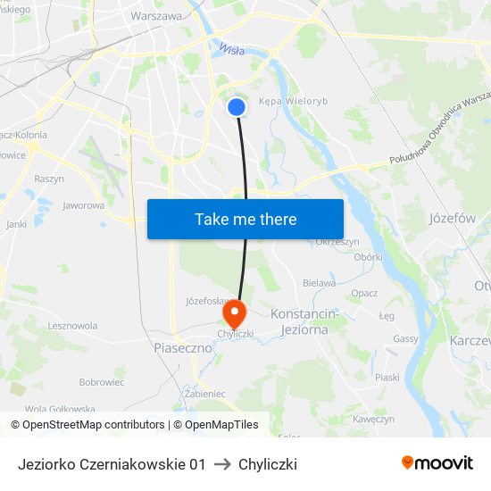 Jeziorko Czerniakowskie to Chyliczki map