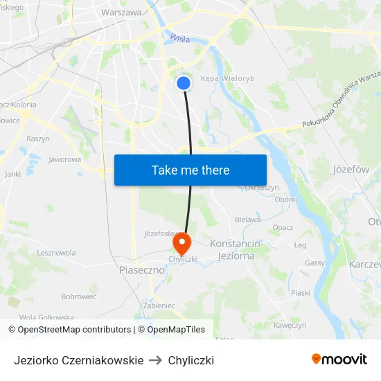 Jeziorko Czerniakowskie to Chyliczki map