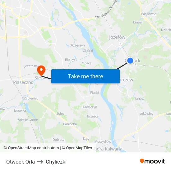 Otwock Orla to Chyliczki map