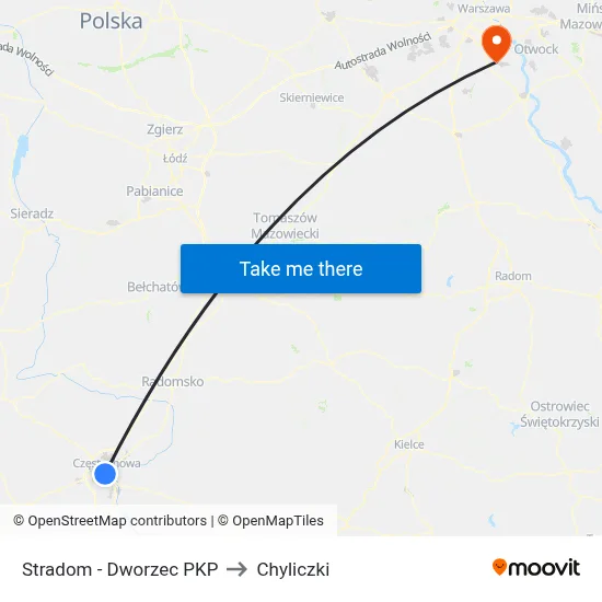 Stradom - Dworzec PKP to Chyliczki map