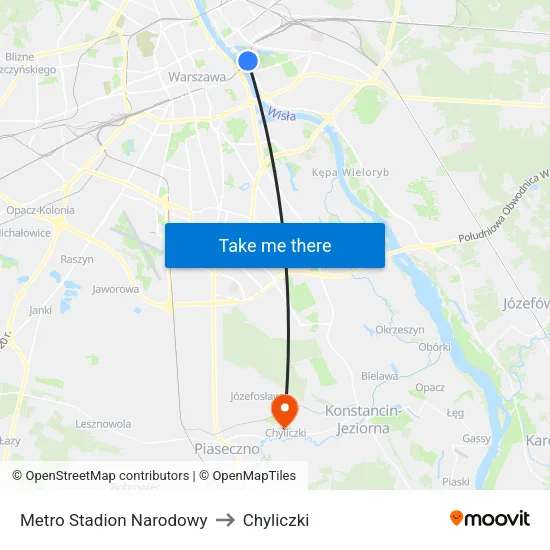 Metro Stadion Narodowy to Chyliczki map