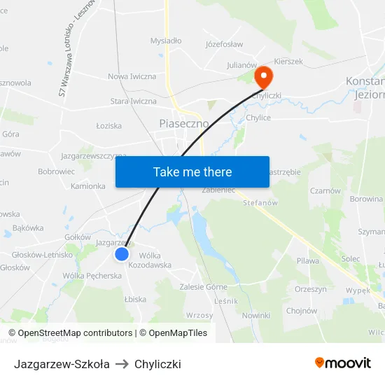 Jazgarzew - Szkoła to Chyliczki map