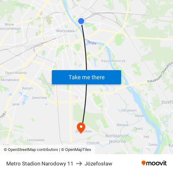 Metro Stadion Narodowy 11 to Józefosław map