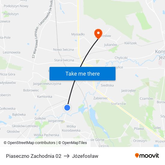 Piaseczno Zachodnia 02 to Józefosław map