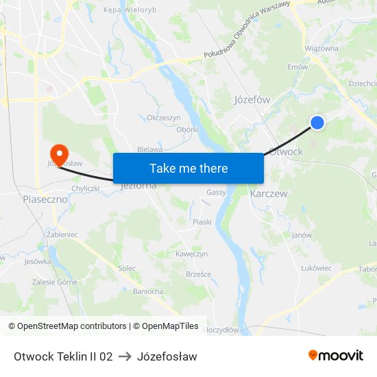 Otwock Teklin II 02 to Józefosław map