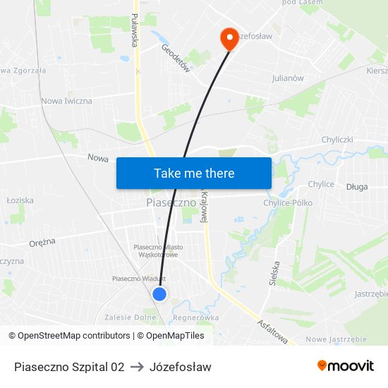 Piaseczno Szpital 02 to Józefosław map