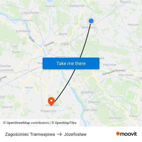 Zagościniec Tramwajowa to Józefosław map