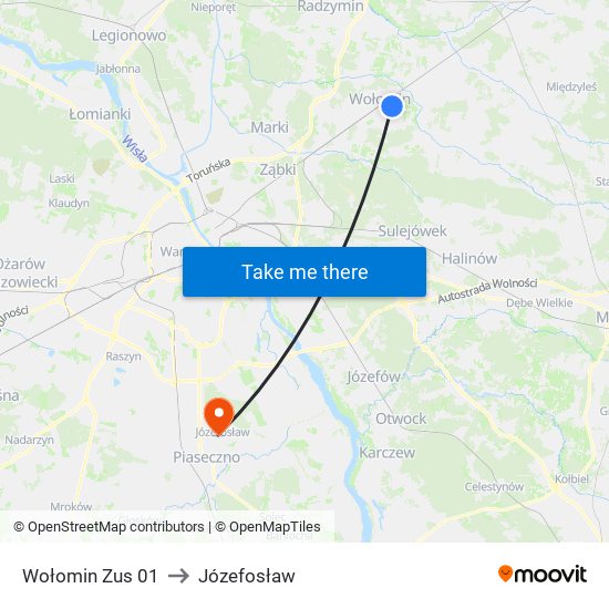 Wołomin Zus 01 to Józefosław map