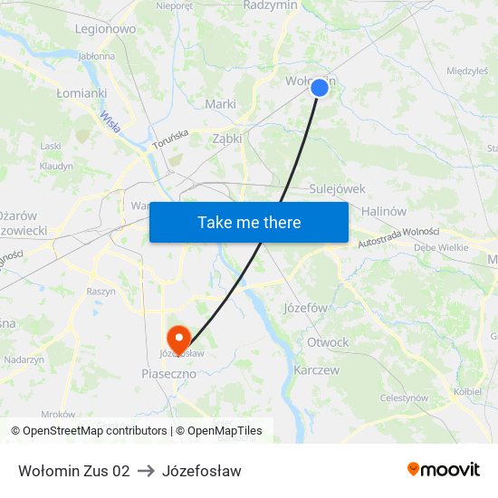 Wołomin Zus 02 to Józefosław map