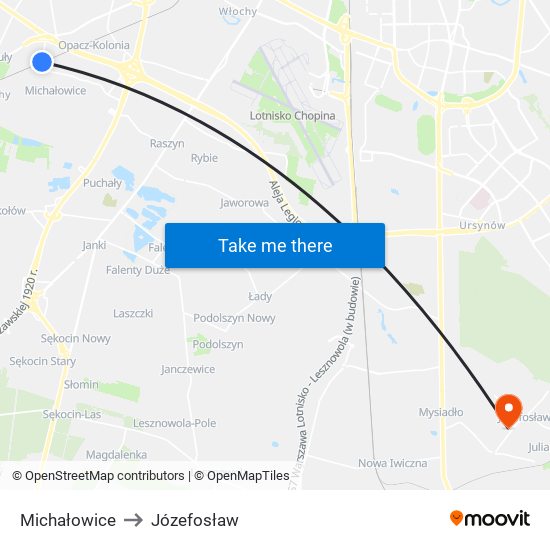 Michałowice to Józefosław map