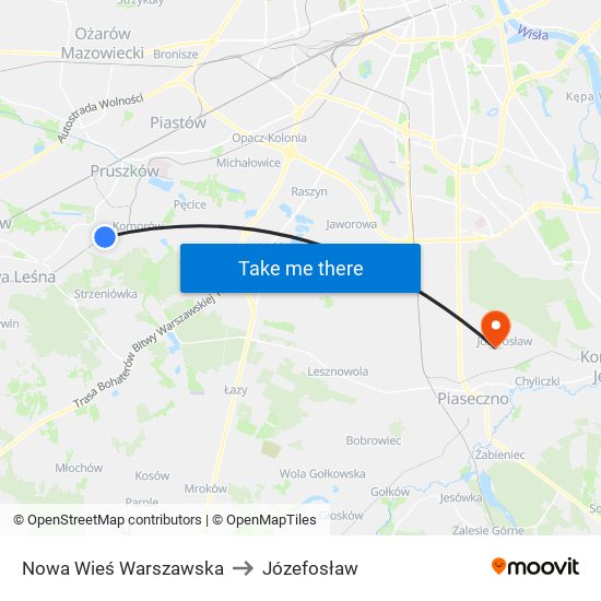 Nowa Wieś Warszawska to Józefosław map