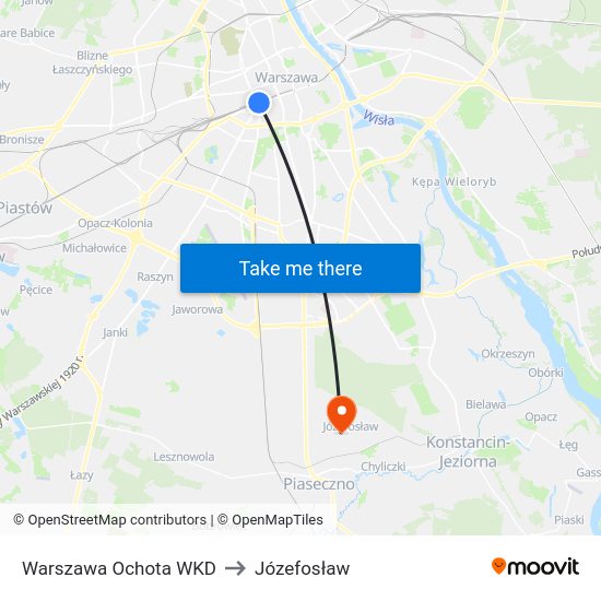 Warszawa Ochota WKD to Józefosław map