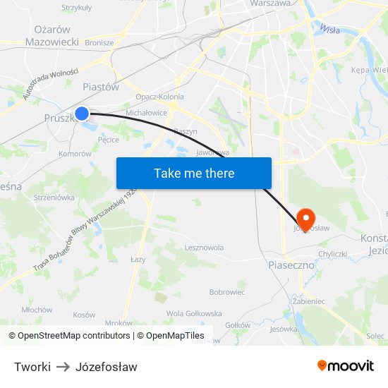 Tworki to Józefosław map