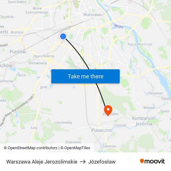 Warszawa Aleje Jerozolimskie to Józefosław map