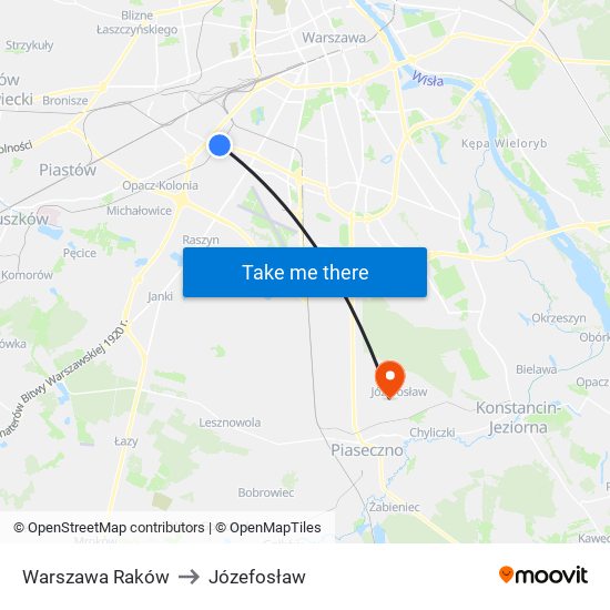 Warszawa Raków to Józefosław map