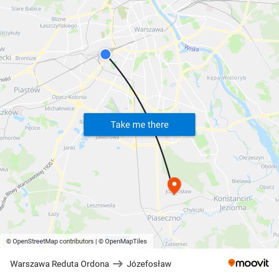 Warszawa Reduta Ordona to Józefosław map