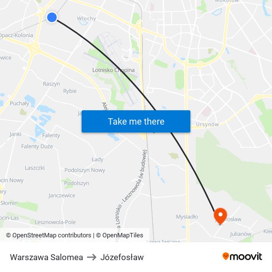 Warszawa Salomea to Józefosław map