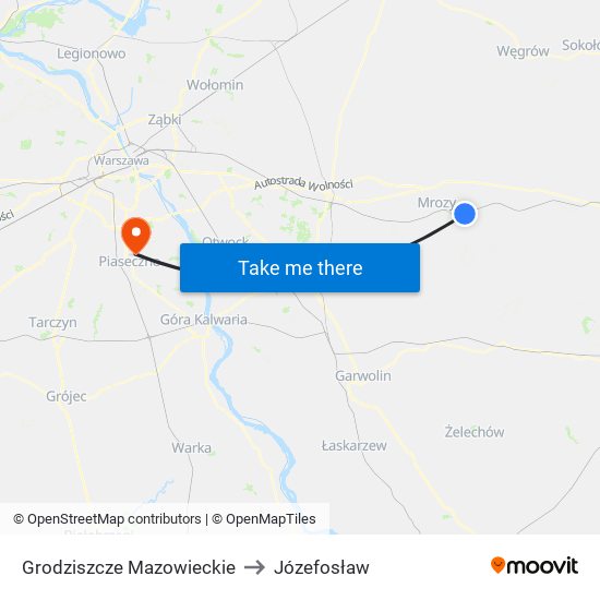 Grodziszcze Mazowieckie to Józefosław map