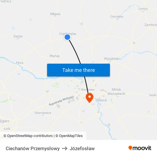 Ciechanów Przemysłowy to Józefosław map