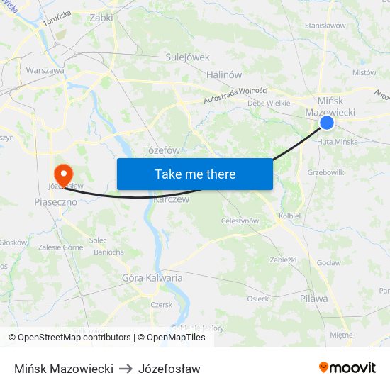 Mińsk Mazowiecki to Józefosław map